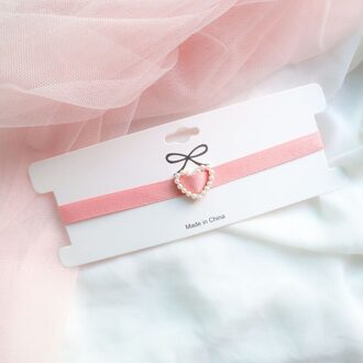 Japanse Korea Lente Roze Perzik Hart Hanger Choker Korte Sleutelbeen Kettingen Mode-sieraden Voor Meisje Leuke Sieraden roze Pearl hart