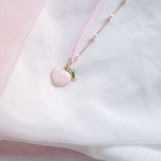 Japanse Korea Lente Roze Perzik Hart Hanger Choker Korte Sleutelbeen Kettingen Mode-sieraden Voor Meisje Leuke Sieraden