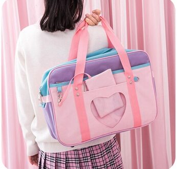 Japanse Preppy Stijl Roze Schouder Schooltassen Voor Vrouwen Meisjes Canvas Grote Capaciteit Casual Bagage Organizer Handtassen Bakken roze blauw