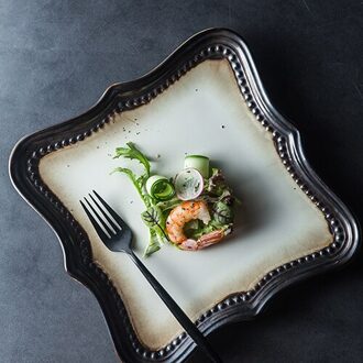 Japanse Retro Keramische Westerse Voedsel Salade Schotel Eenvoudige Home 10 Inch Vierkante Hoofdgerecht Ramen Fruit Dessert Keuken Servies