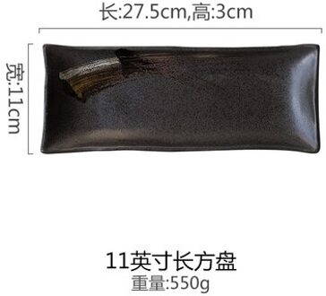 Japanse Retro Verontruste Handgeschilderde Keramische Sushi Plaat Sashimi Plaat Lange Plaat Huishouden Schotel Plaat Diner Plaat 11duim