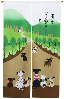 Japanse Stijl Doorway Gordijn Wandtapijt Voor Thuis Decoratie 33.5 Inch X 59 Inch (Gelukkige Hond Familie)