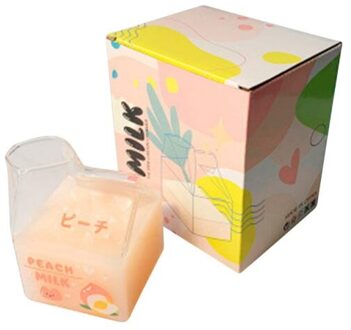 Japanse Stijl Glas Melk Cup Vierkante Melk Doos Magnetron Kan Warmte Thuis Keuken Servies Ontbijt Cup perzik