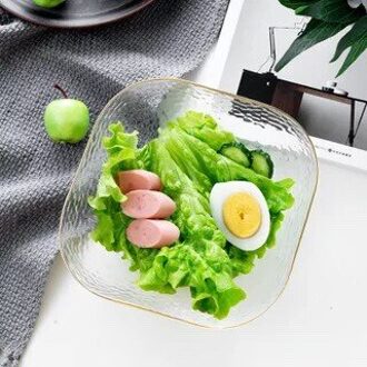 Japanse Stijl Gouden Grens Slakom Transparante Glazen Fruitschaal Dessert Ronde Vierkante Kom Glazen Kommen Diner Plaat groot