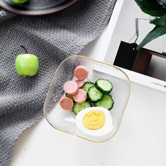 Japanse Stijl Gouden Grens Slakom Transparante Glazen Fruitschaal Dessert Ronde Vierkante Kom Glazen Kommen Diner Plaat klein