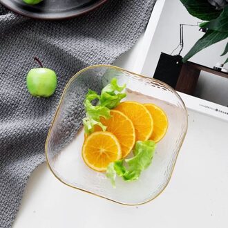 Japanse Stijl Gouden Grens Slakom Transparante Glazen Fruitschaal Dessert Ronde Vierkante Kom Glazen Kommen Diner Plaat medium