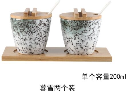 Japanse Stijl Keramische Kruiden Pot Cruet Set Peper Zout Fles Container Opslag Specerijen Spice Rack Houder Met Lepel Deksel B--2 stuk reeks