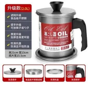 Japanse Stijl Olie Pot Roestvrij Stalen Filter Screen Huishoudelijke Olie Fles Met Deksel Keuken Olie Filter Artefact Reuzel Olie opslag 2000ml - Full reeks