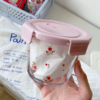 Japanse Stijl Transparant Glas Salade Kommen Met Deksels Container Dispenser Cake Fruitschaal Dessert Snack Kom Keuken Organizer E roze