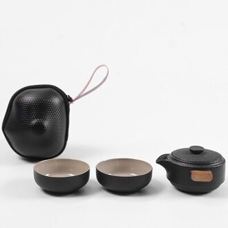 Japanse Stijl Zwart Aardewerk Een Pot Twee Kopjes Thee Sets Draagbare Reizen Home Office Kopjes Keramische Thee Koffie Container met Zak stijl 2