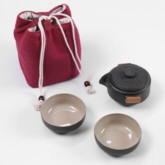 Japanse Stijl Zwart Aardewerk Een Pot Twee Kopjes Thee Sets Draagbare Reizen Home Office Kopjes Keramische Thee Koffie Container met Zak stijl 4