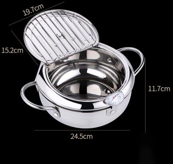 Japanse Tempura Frituren Pot Met Thermometer Cover Keuken Friteuse Pan Roestvrijstalen Keuken Gebakken Kip Pot zilver 24cm