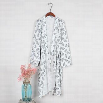 Japanse Traditionele Oude Samurai Stijl Robe Pyjama Zachte Losse Mannen Retro Leaf Print Badjas Kimono Hanfu Slaap Lounge Wear wit / L