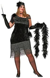 Jaren 20 Danseressen Kostuum | Ms 20-Black Charleston, Zwart ( Grote Maten) | Vrouw | Maat 52 | Carnaval kostuum | Verkleedkleding