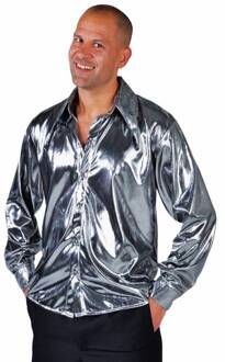 Jaren 80 & 90 Kostuum | Zilveren Glitter Folie Blouse Man | XXL | Carnaval kostuum | Verkleedkleding