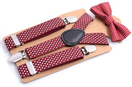 Jarretel Clip Kids Set Dot Jongen Pak Partij Causale Strikje Mode Meisje Peuter Leuke Kinderen wijn rood