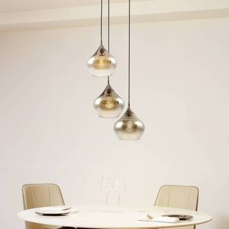 Jarven hanglamp, 3-lamps, zwart, glas rookgrijs, zwart