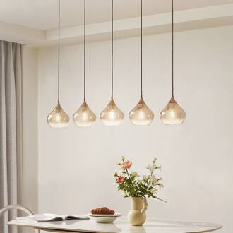 Jarven hanglamp, 5-lamps, zwart, glas rookgrijs, zwart