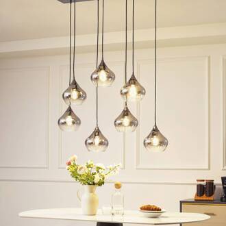Jarven hanglamp, 7-lamps, zwart, glas rookgrijs, zwart