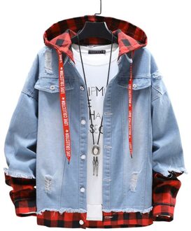 Jas Mannen En Najaar Mode Casual Mannen Spliced Ripped Hooded Slim Mannen Single-Breasted Denim jas