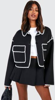 Jas Met Contrasterende Stikseldetails En Kraag, Black - 36