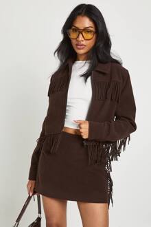 Jas Met Kwastjes En Wollen Uitstraling, Chocolate - 42
