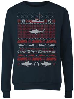 Jaws Great White Dames Kersttrui - Navy - S Blauw