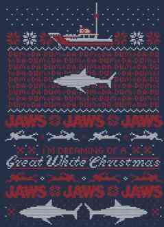 Jaws Great White Kerst T-Shirt - Navy - L Blauw