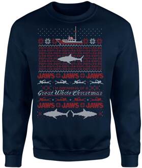 Jaws Great White Kersttrui - Navy - L Blauw
