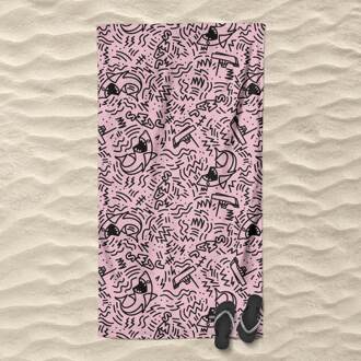 Jaws Pink Doodle Pattern Beach Towel
