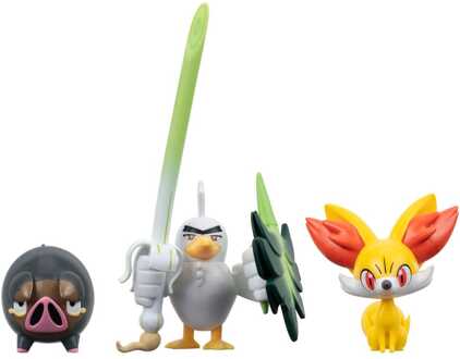 Jazwares Pokémon Battle Figure Set 3-Pack Fennekin, Lechonk, Sirfetch'd 5 cm