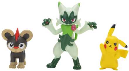 Jazwares Pokémon First Partner Battle Figure Set Figure 3-Pack Litleo, Pikachu & Floragato