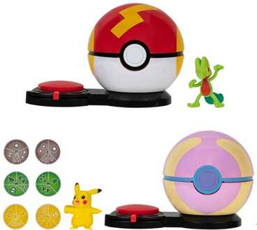 Jazwares Pokémon Surprise Attack Game Pikachu (female) with Fast Ball vs. Treecko with Heal Ball
