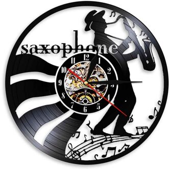 Jazz Saxofoon Vinyl Record Wandklok Muziekinstrument Led Wall Art Horloge Saxofonist Home Decor Sax Speler Muzikant zonder LED