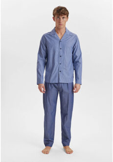 JBS Heren pyjama set lang gestreept met knoopsluiting licht - maat M Blauw