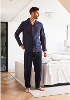 JBS Heren pyjama set lang gestreept met knoopsluiting - maat XL Blauw