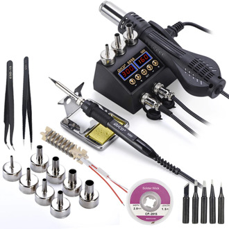 JCD 2 In 1 Hot Air Gun With Soldering Iron Rework Station 750W BGA SMD PCB IC LCD Digital Display Welding Repair Solder Tools