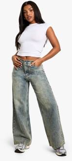 Jean Met Tailledetail En Wijde Pijpen, Mid Wash - 42