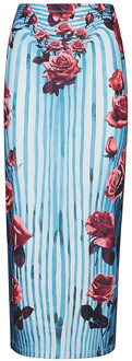 Jean Paul Gaultier Blauwe Gestreepte Midi Rok met Rozenprint Jean Paul Gaultier , Multicolor , Dames - S