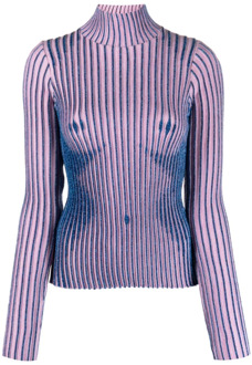 Jean Paul Gaultier Roze Gestreept T-shirt met Trompe loeil Print Jean Paul Gaultier , Pink , Dames - S