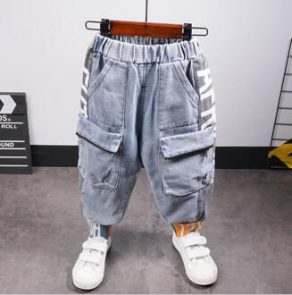 Jeans Jongen Kinderen Broek Beam Voeten Grote Pocket Kinderen Jeans Lente En Herfst Mode Brieven Geschikt Voor 3-8 jaar Oud 6T--height 130cm