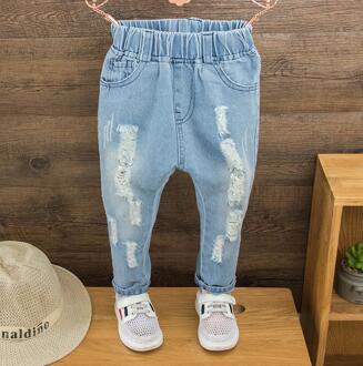 Jeans Kinderen Lente En Herfst Broek Kinderen Ripped Broek Baby Kinderkleding Effen Kleur Mode Broek Mid-taille 2T--height 90cm