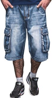 Jeans Mannen Zomer Modis Multi-Pocket Mannen Blauwe Denim Shorts Streetwear Losse Grote Maat Straight Denim Shorts size 30-46 34