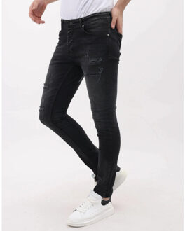 Jeans met scheuren slim fit mm Zwart - 30