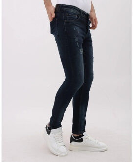 Jeans slim fit stretch met scheuren mm Blauw - 32