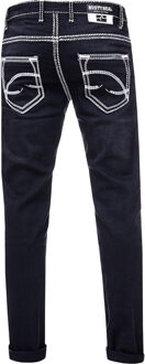 Jeansbroek "LEVIN" in Zwart Gebruikt met witte contrasterende stiksels