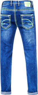Jeansbroek "LEVIN" met neongroene contrastnaad Blauw