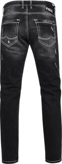 Jeansbroek "MINO" slim fit stretch destroyed broek Zwart - 36W/32L