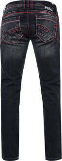 Jeansbroek "RUBEN" Zwart Gebruikt met neonrode decoratieve naad
