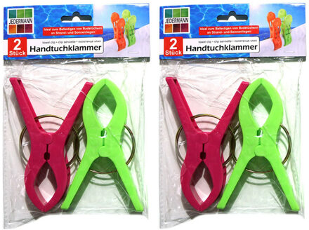 Jedermann Handdoekknijpers XL - 10x - groen/roze - kunststof - 12 cm - wasknijpers